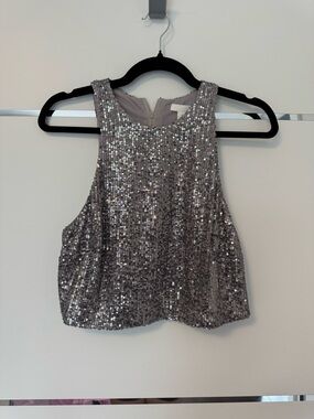 Sequin Crop Tank Top - Silver